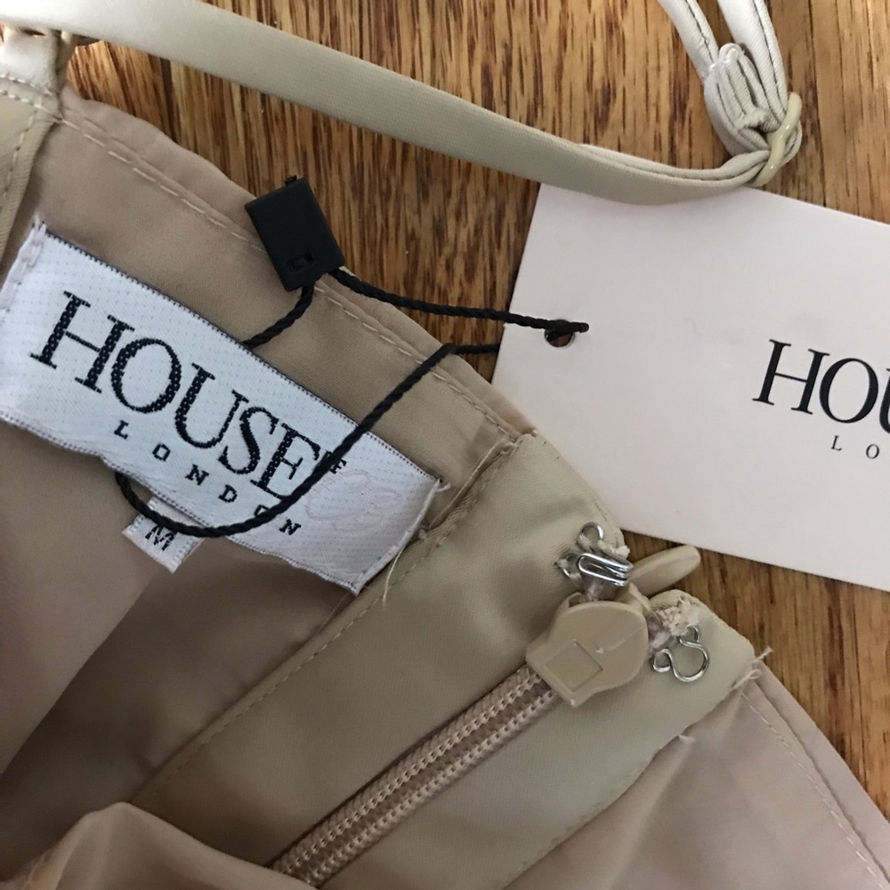 House of CB Wonmen Railea Nude Corset Ruched Midi Sheer Chiffon Dress NWT - Picture 5 of 9